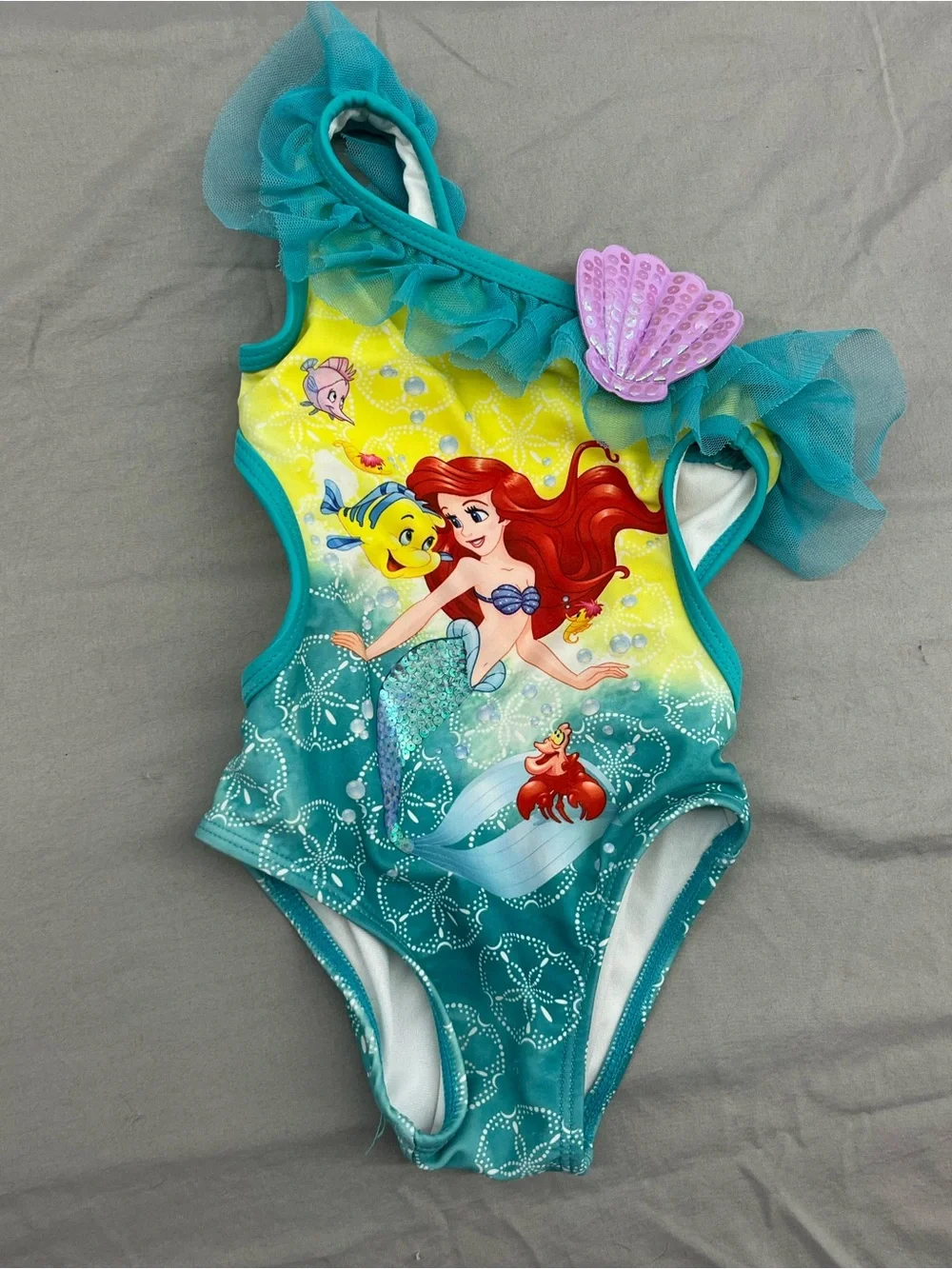 Disney Store Ariel The Little Mermaid Girl Teal Ruffle One-Piece Swimsuit Size 2